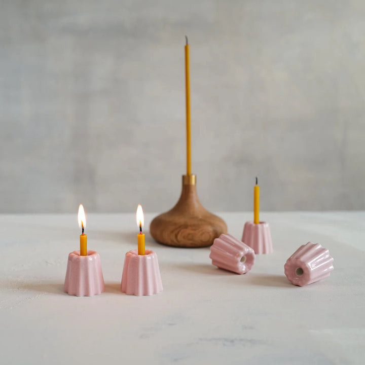 Bougeoir cannelé rose Ovo Things