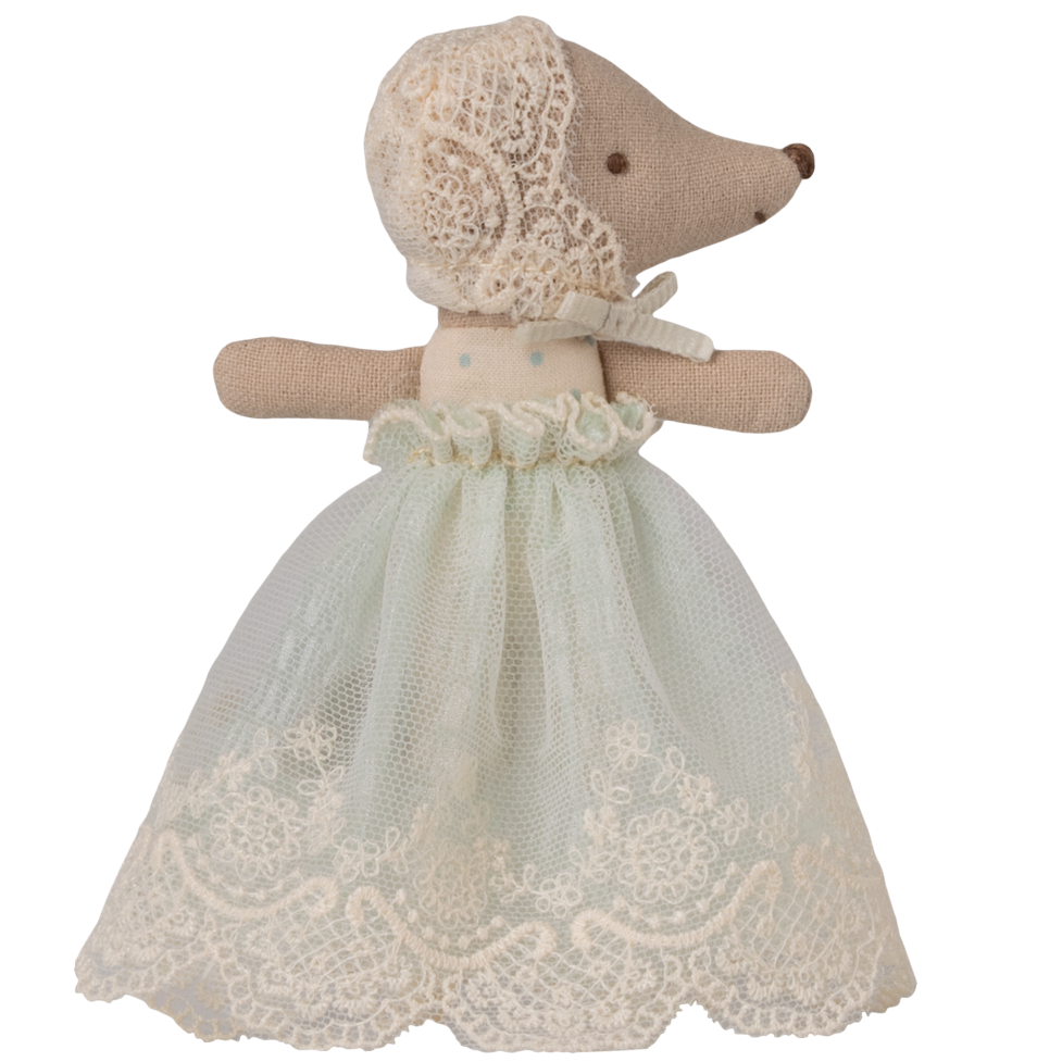 Bébé souris en robe de fête bleue Maileg