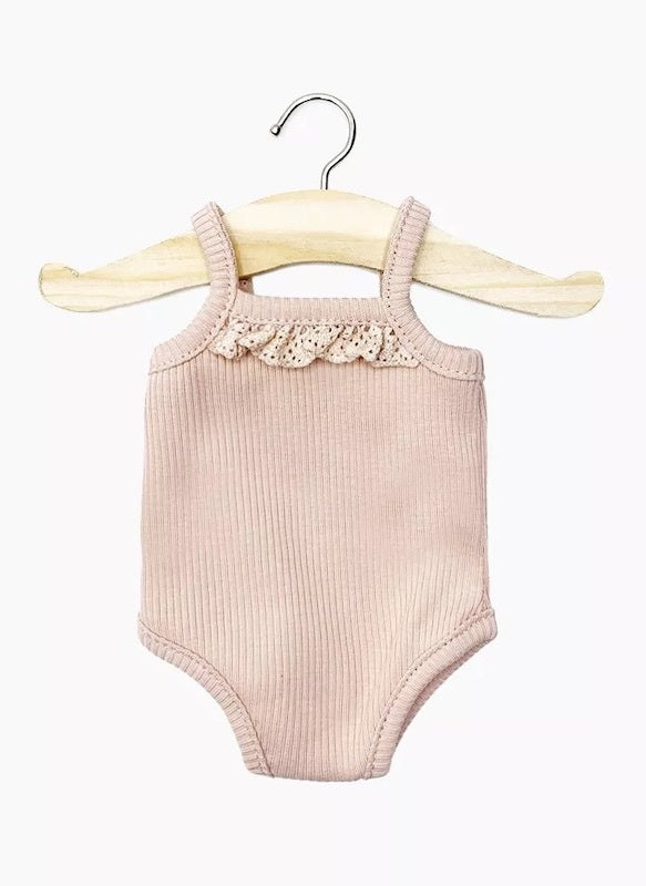 Petal pink ribbed knit bodysuit with Minikane lace