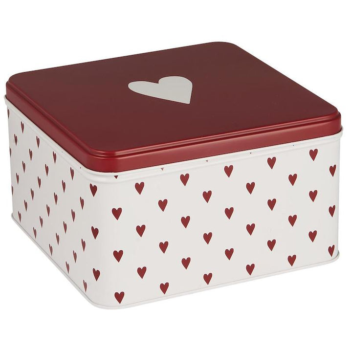 Boîte à gateaux carrée coeurs rouges