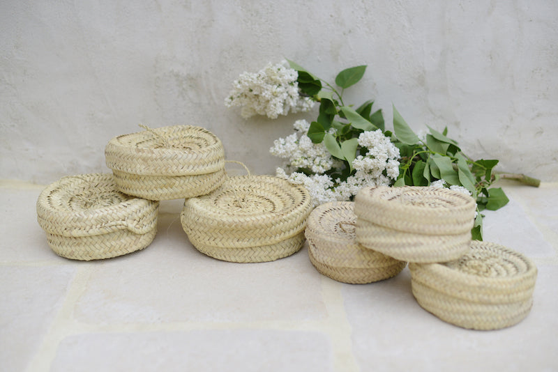 Moroccan round palm leaf box