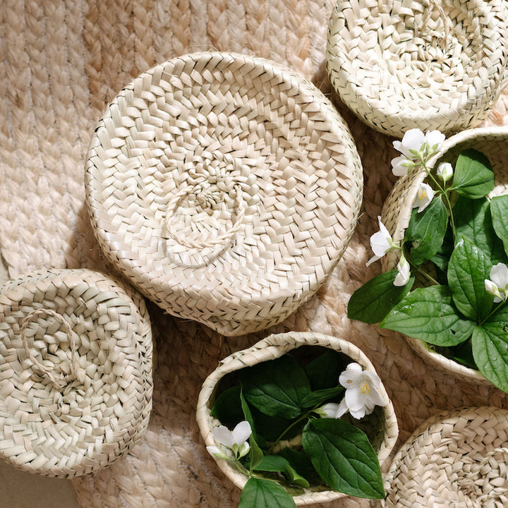 Moroccan round palm leaf box