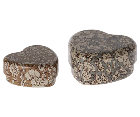 Lot de 2 boîtes coeurs bleu et ocre "Maileg"