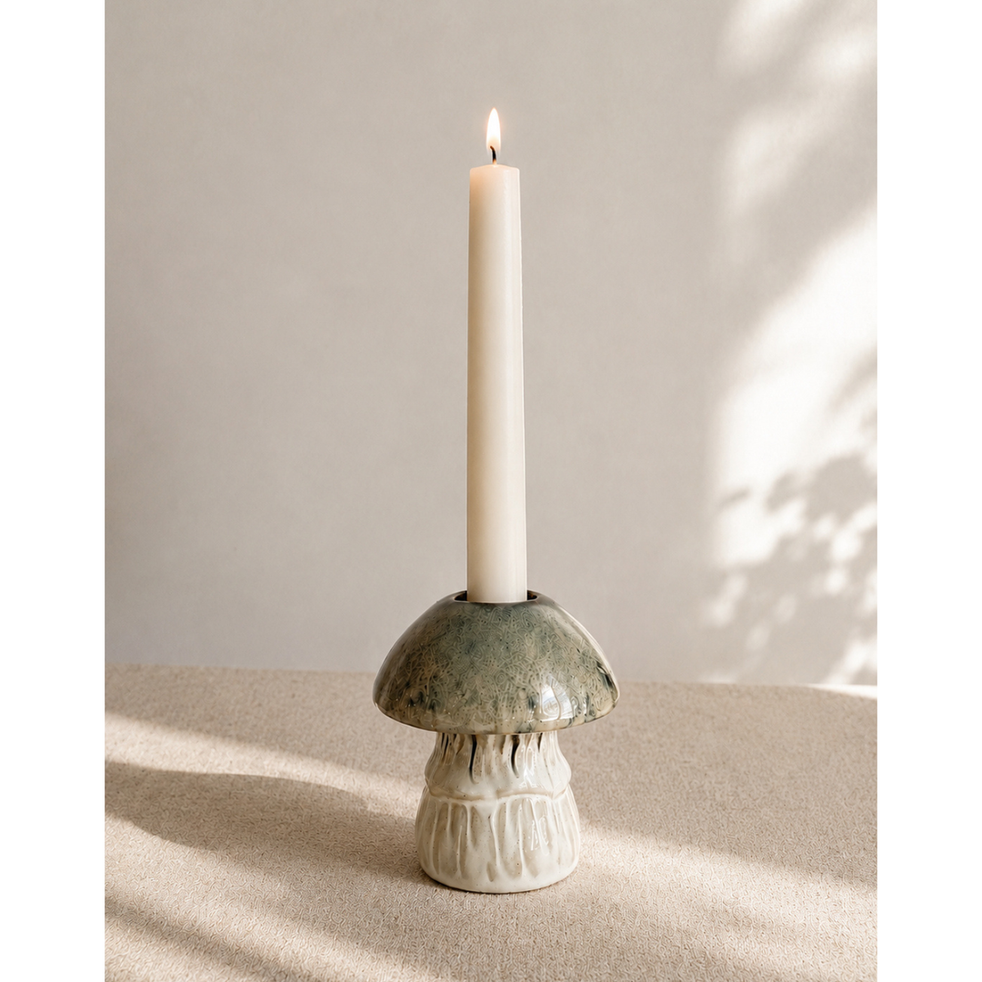 Bougeoir champignon en céramique vert