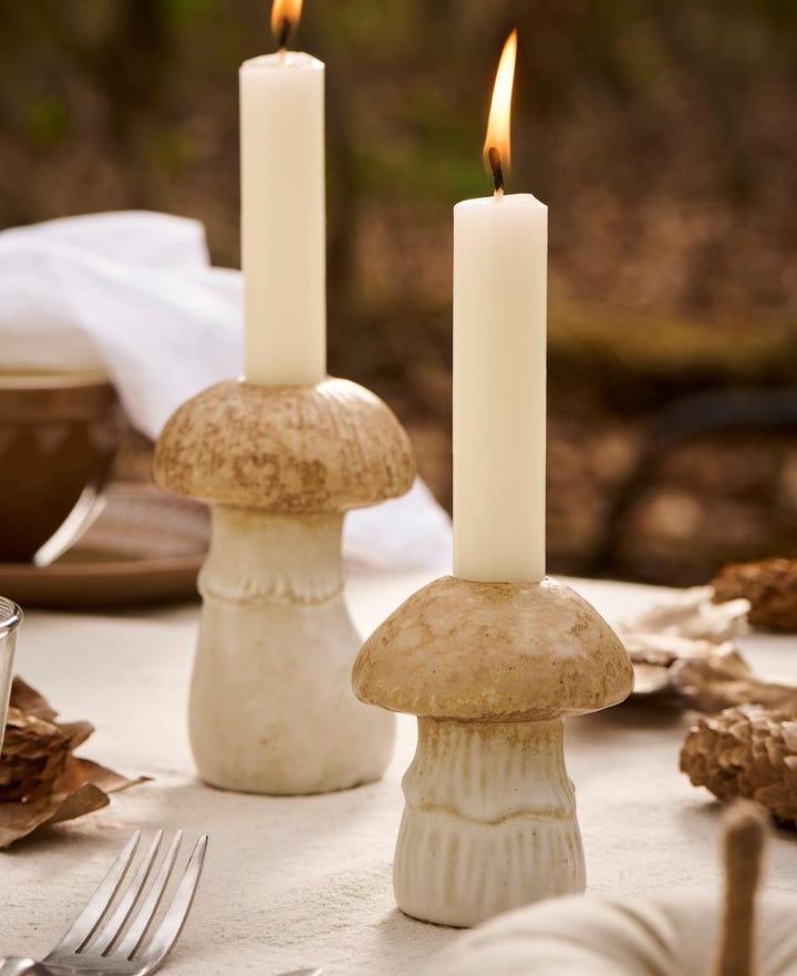 Bougeoir champignon en céramique beige