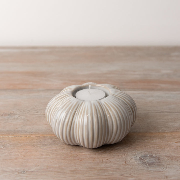 Bougeoir citrouille beige en céramique