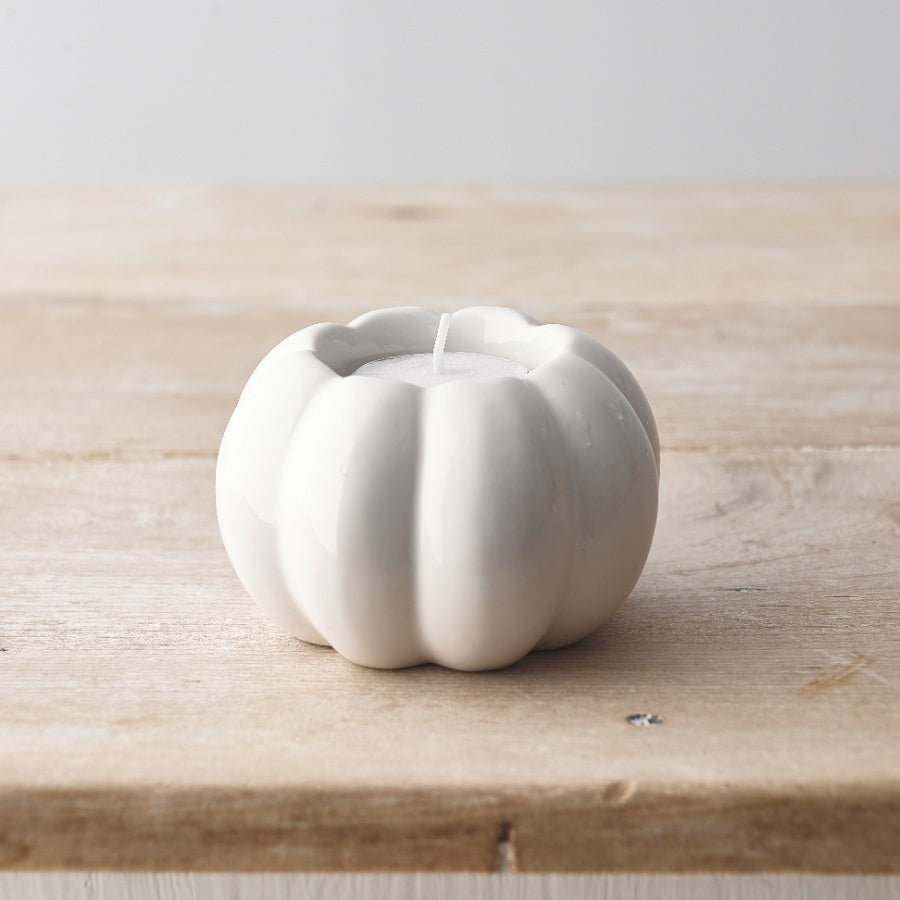Bougeoir citrouille blanc en céramique