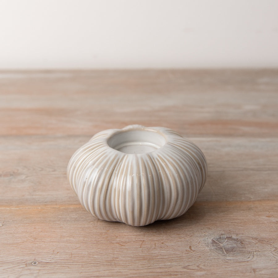 Bougeoir citrouille beige en céramique
