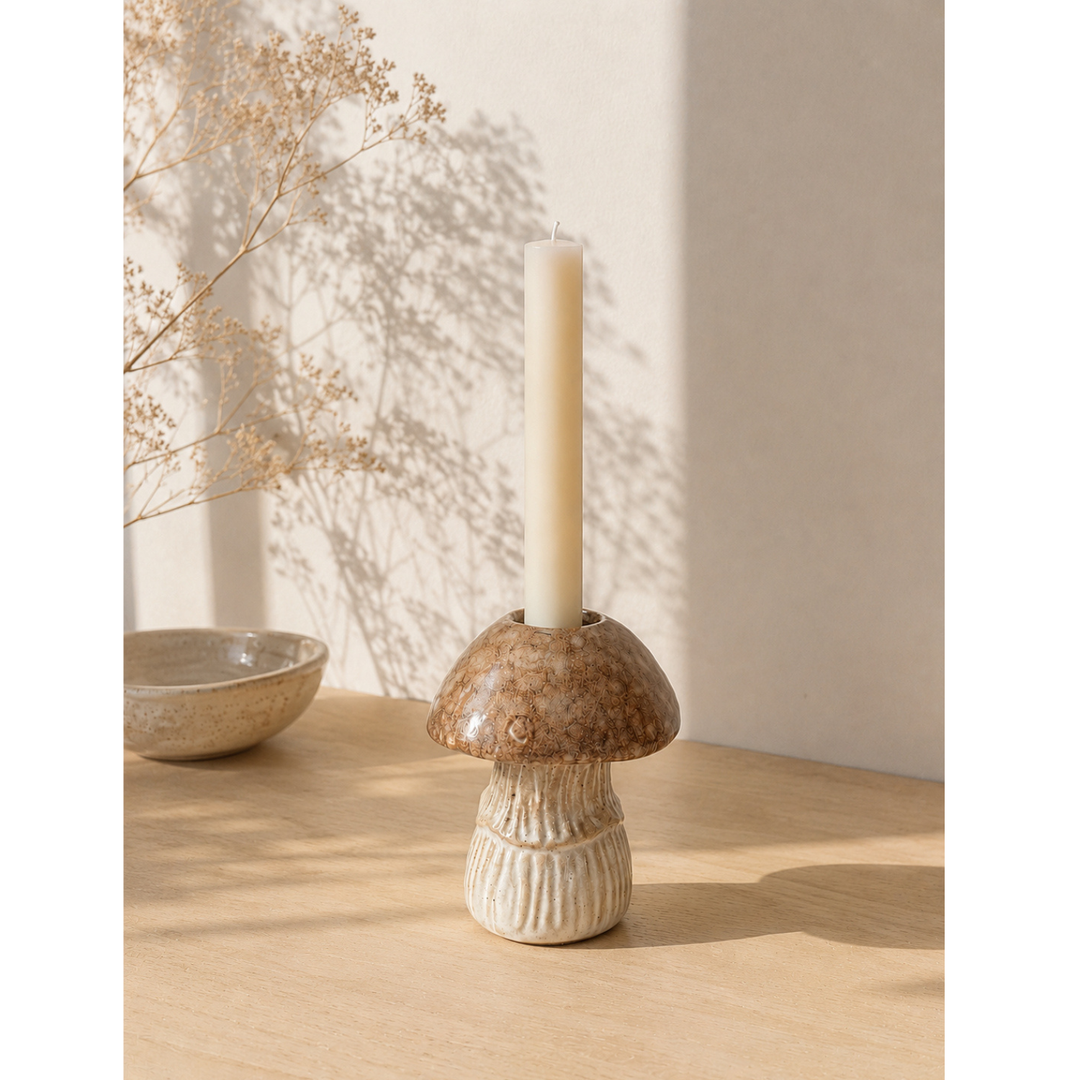 Candelabro seta de cerámica beige pequeño