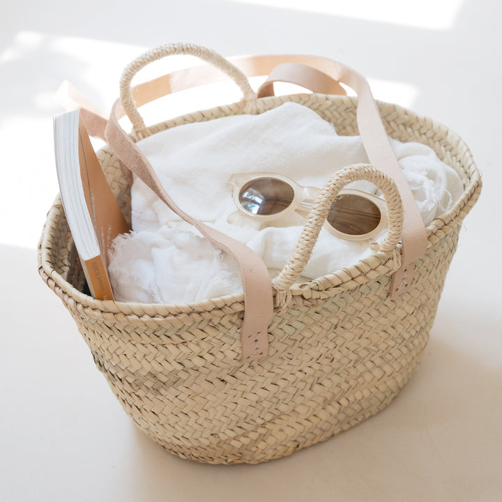 Petit cabas avec double anses en cuir naturel