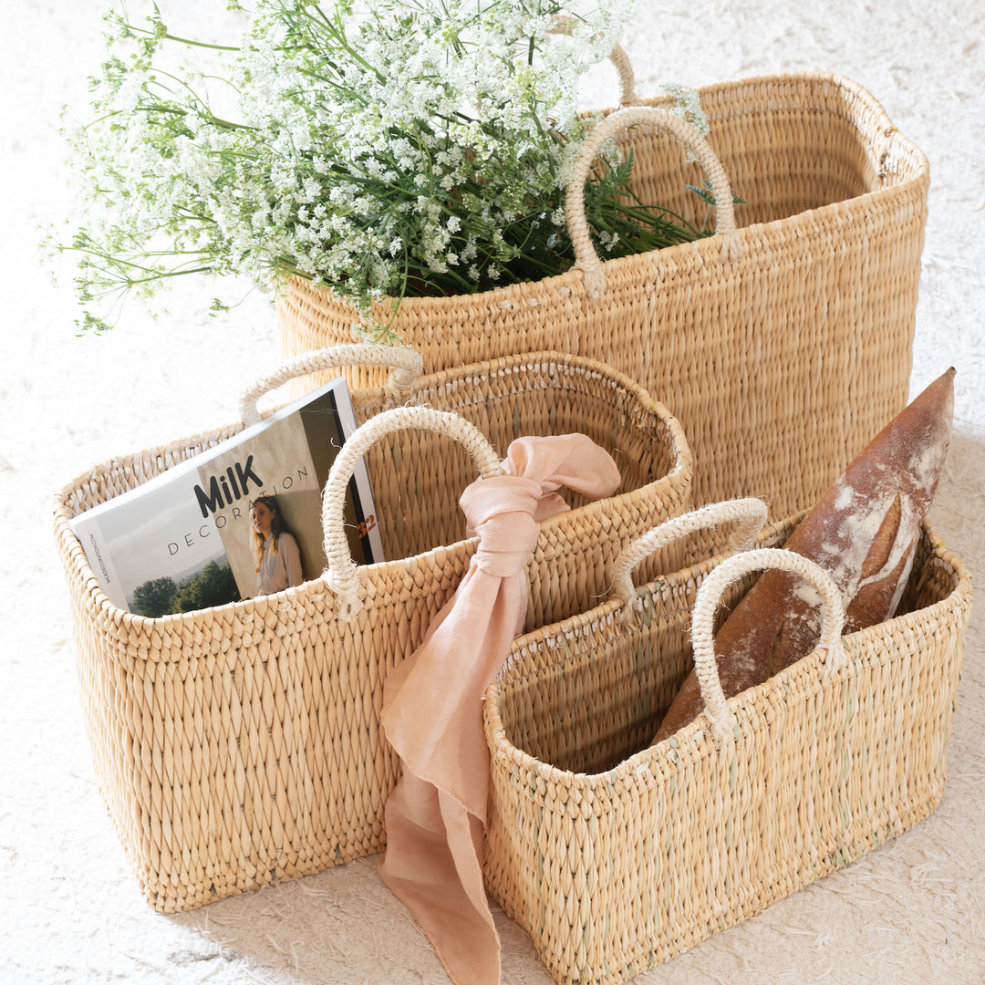 Cabas rectangulaire en jonc tressé - 3 tailles disponibles