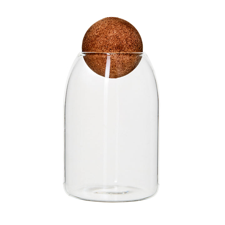 Glass carafe with round cork stopper