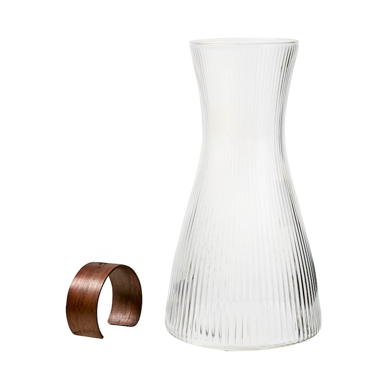 Ribbed glass & wood carafe