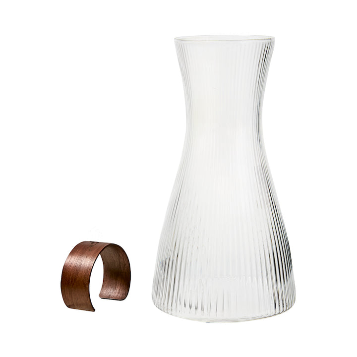 Ribbed glass & wood carafe