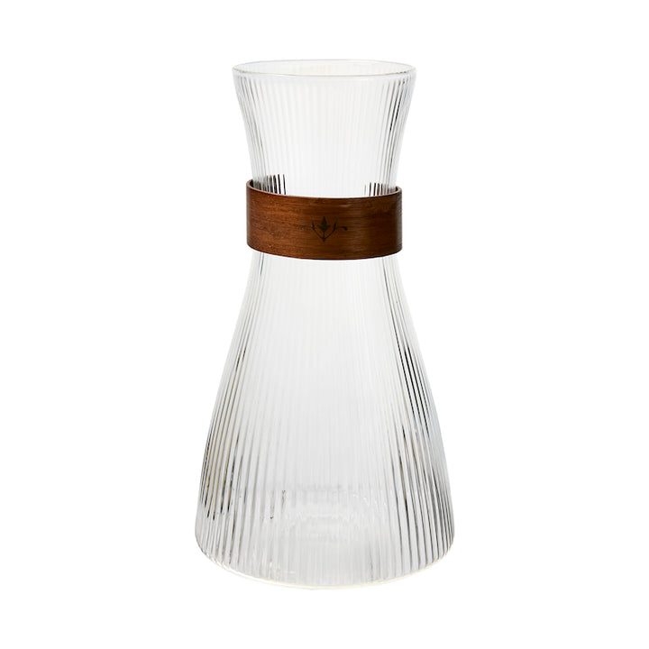Ribbed glass & wood carafe