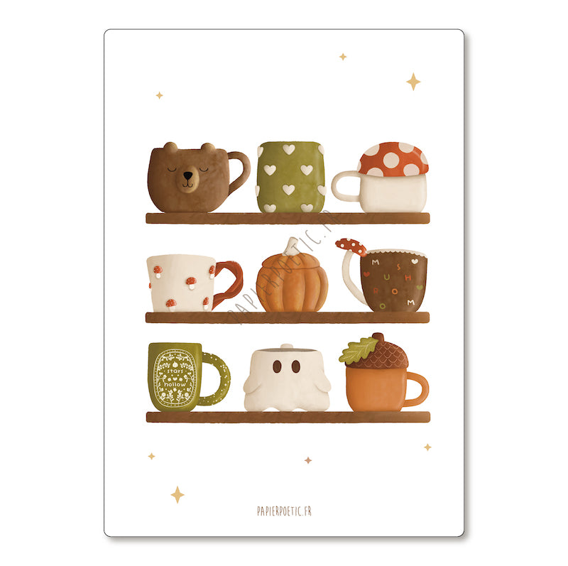 Carte "Etagère de mugs de Noël" papier poétic