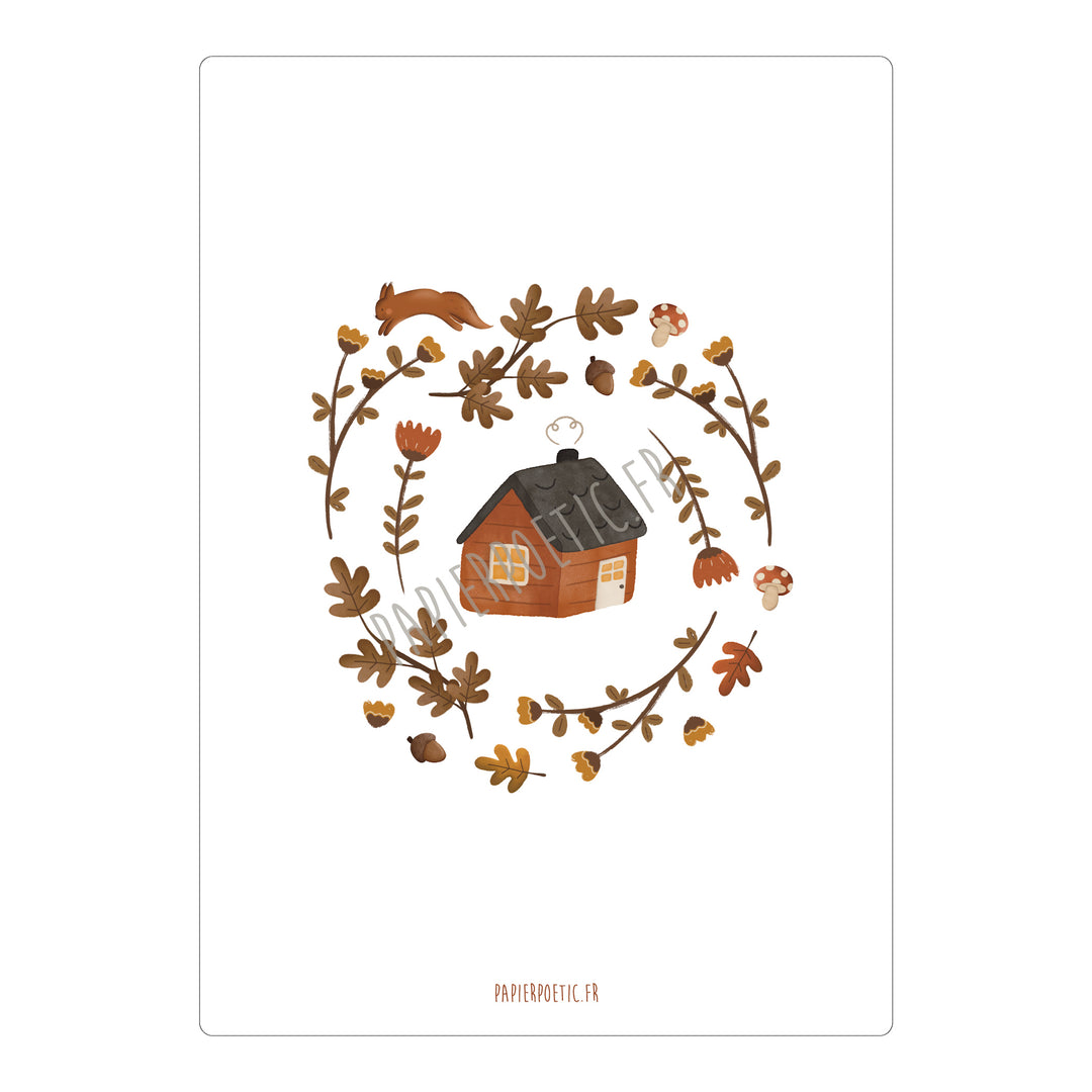 Carte maison fleurie d'automne Papier poetic