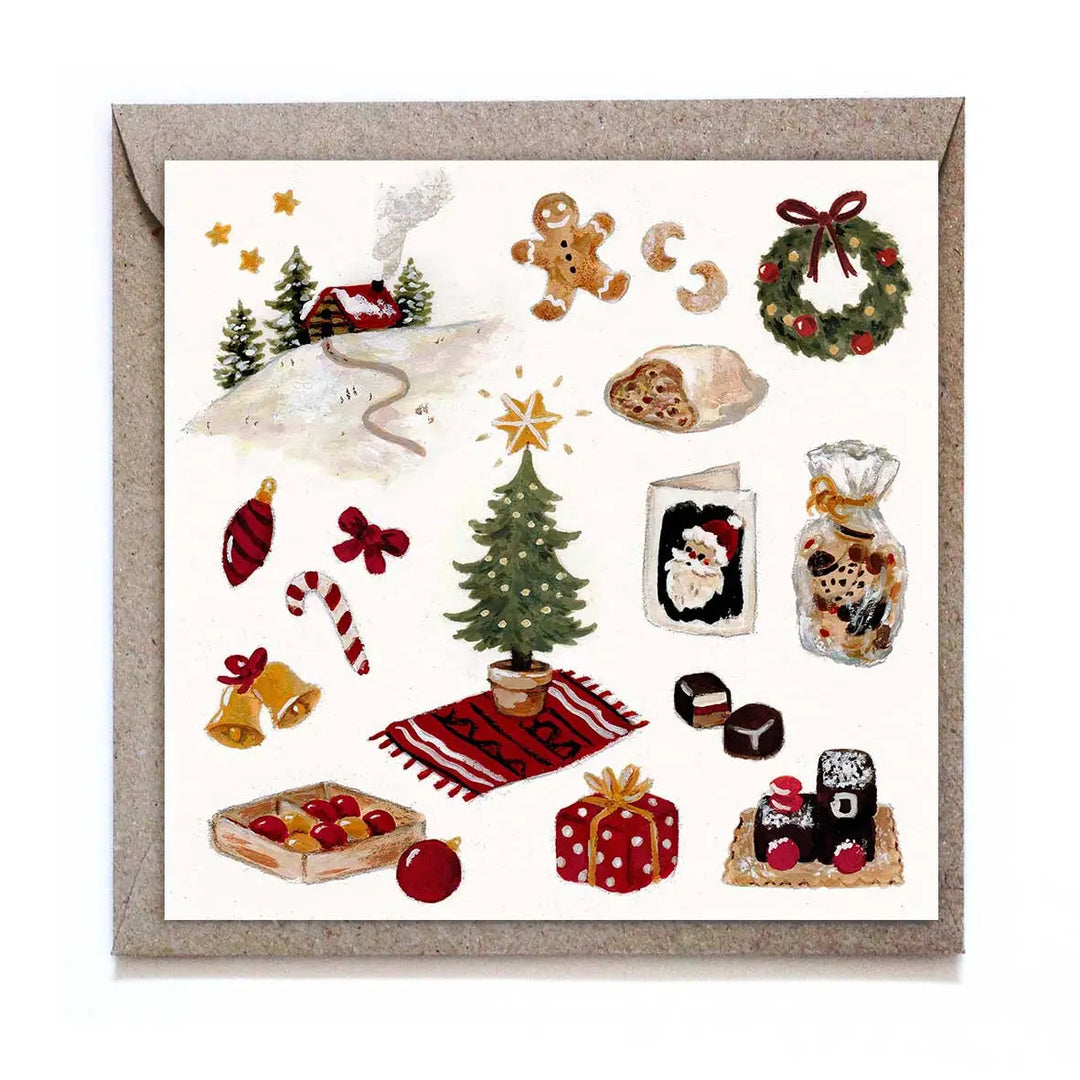 "Merry Christmas" postcard with envelope