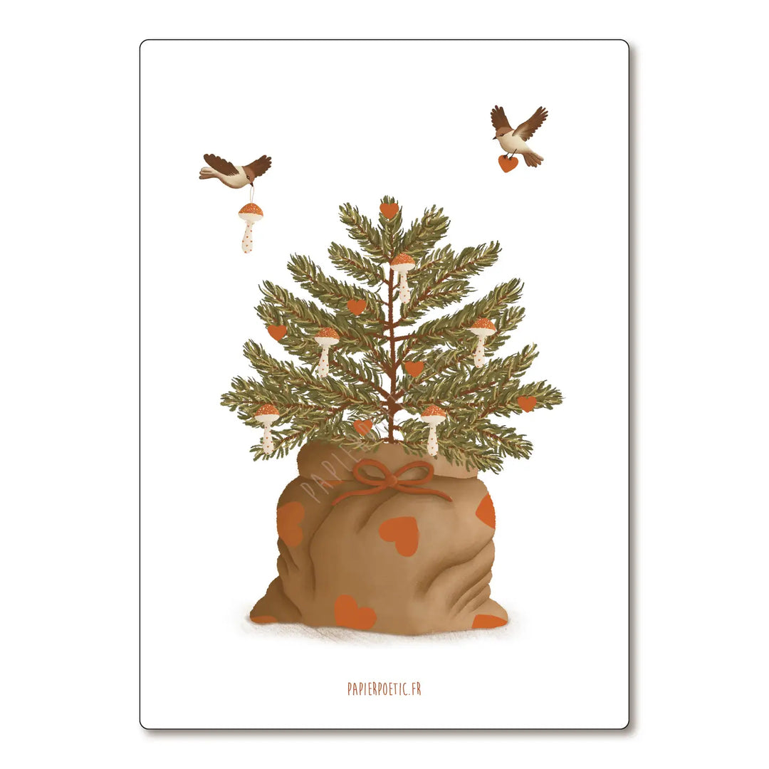 Carte Sapin et oiseaux Papier Poétic