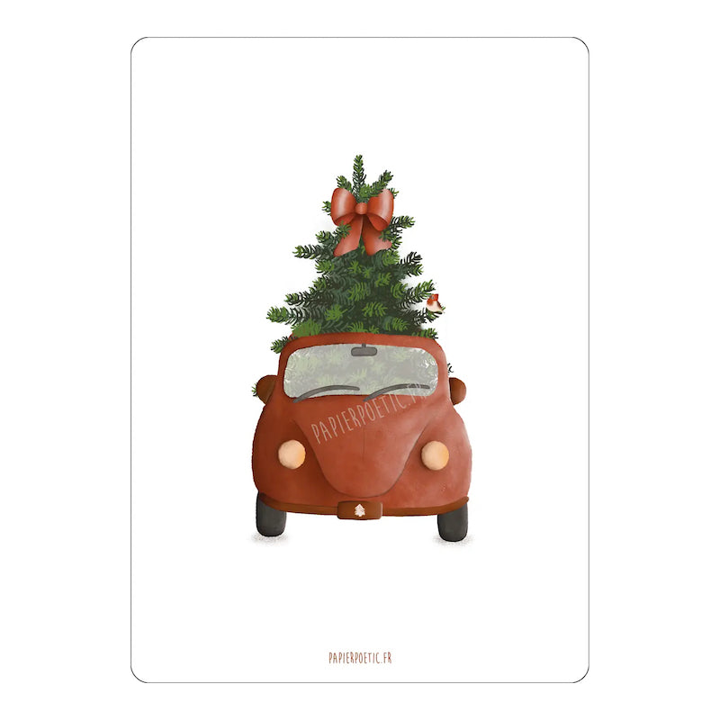 Carte "Voiture et sapin" papier poétic