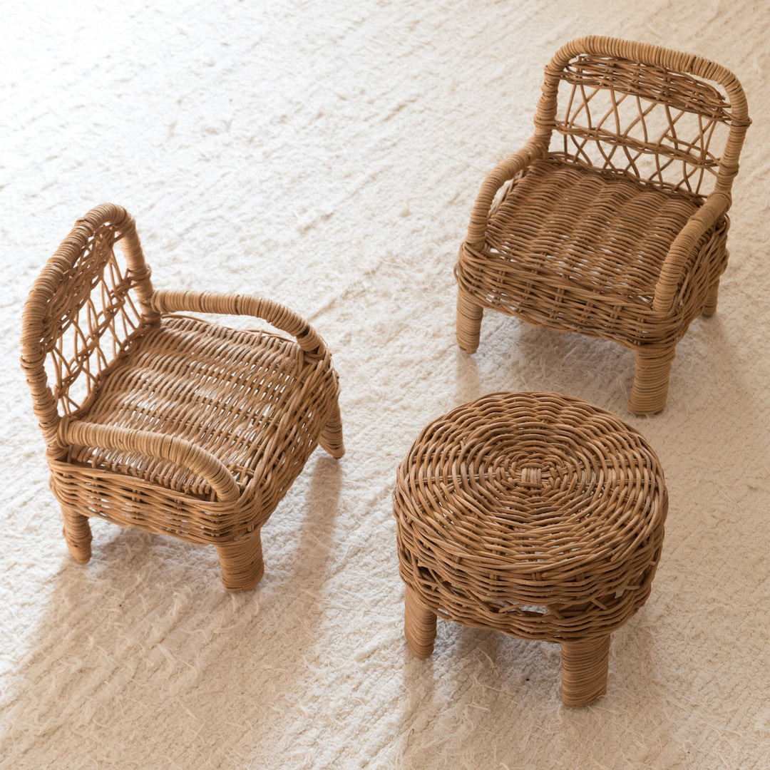 Gabrielle rattan doll chair & table