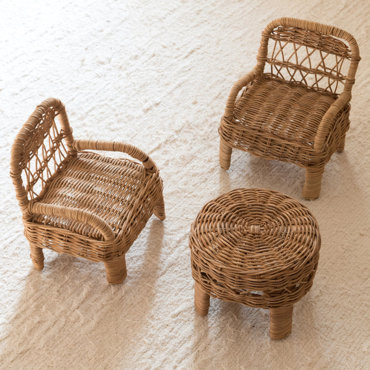 Gabrielle rattan doll chair & table