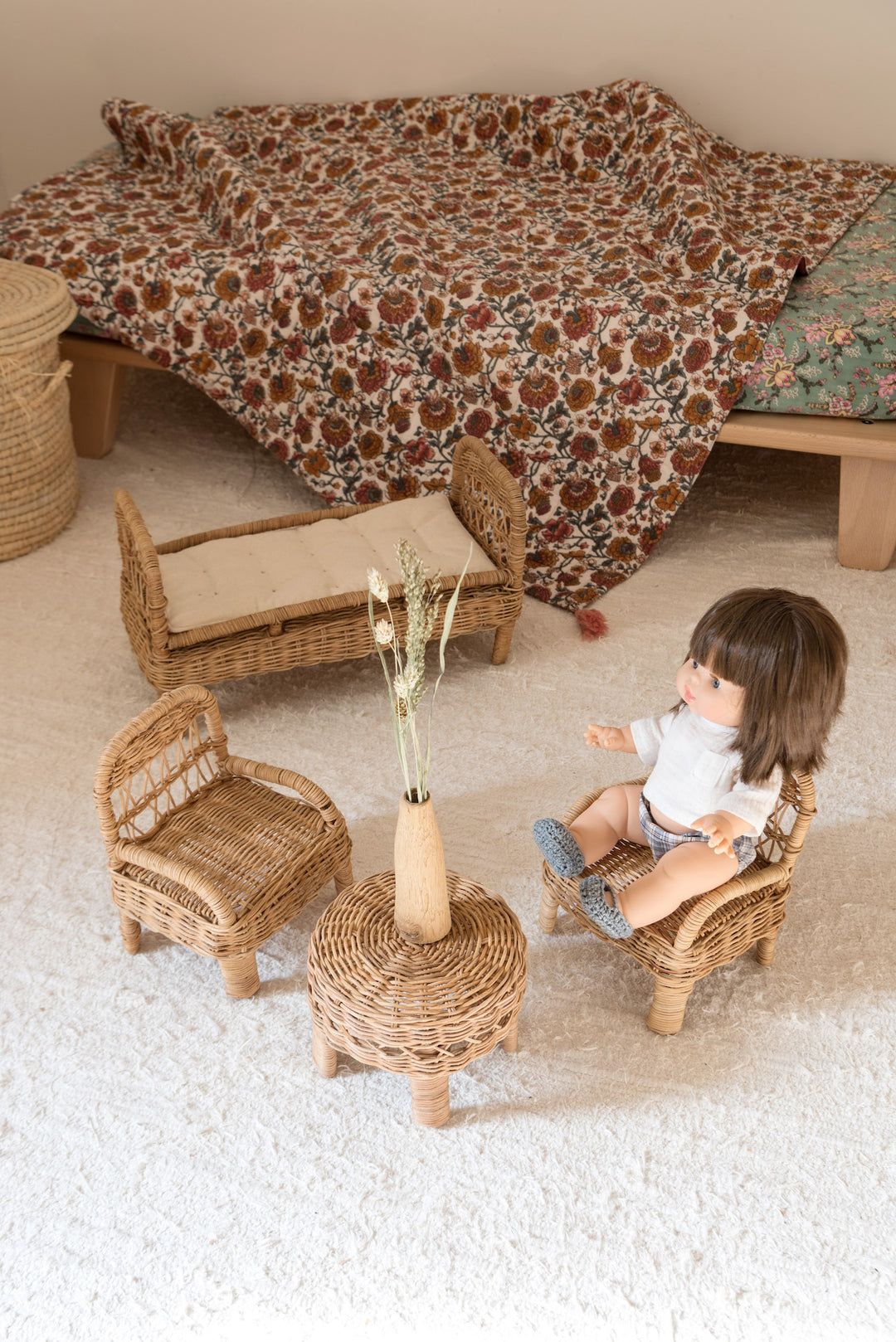 Gabrielle rattan doll chair & table