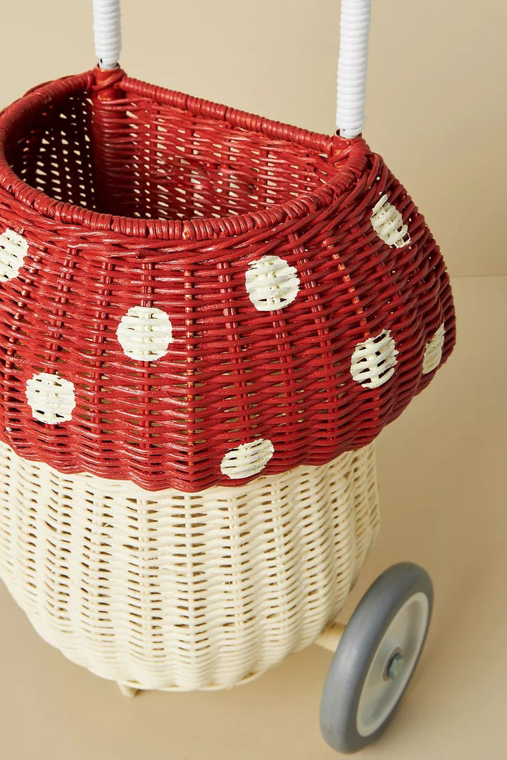 Chariot rotin champignon rouge à pois enfant
