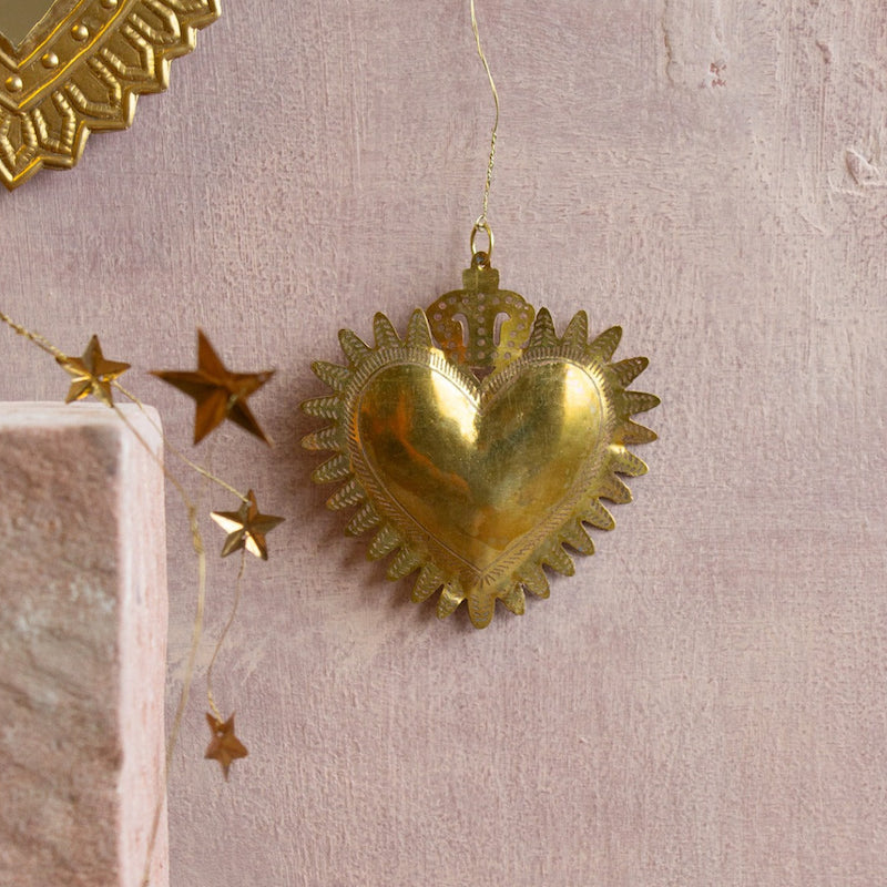 Coeur ex voto doré à suspendre