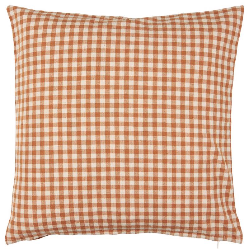 Funda de cojín de cuadros vichy camel y beige