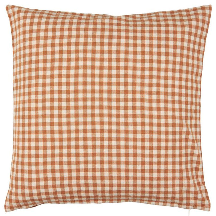 Funda de cojín de cuadros vichy camel y beige