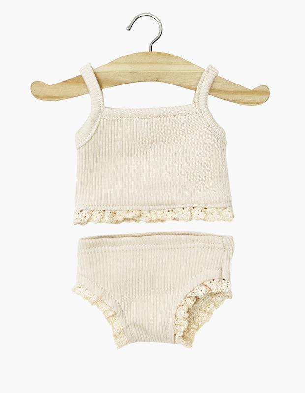 Dessous de fille blanc cassé avec dentelle Minikane