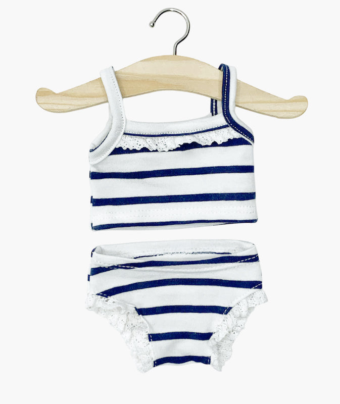 Minikane navy stripe girls' panties with lace