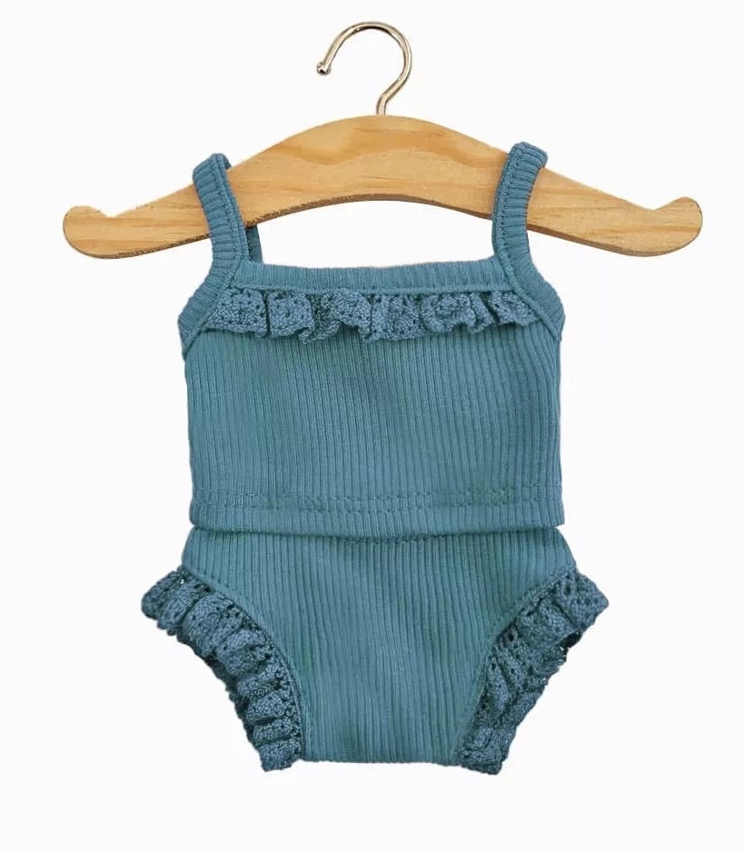 Ropa interior de niña de punto azul con encaje Minikane
