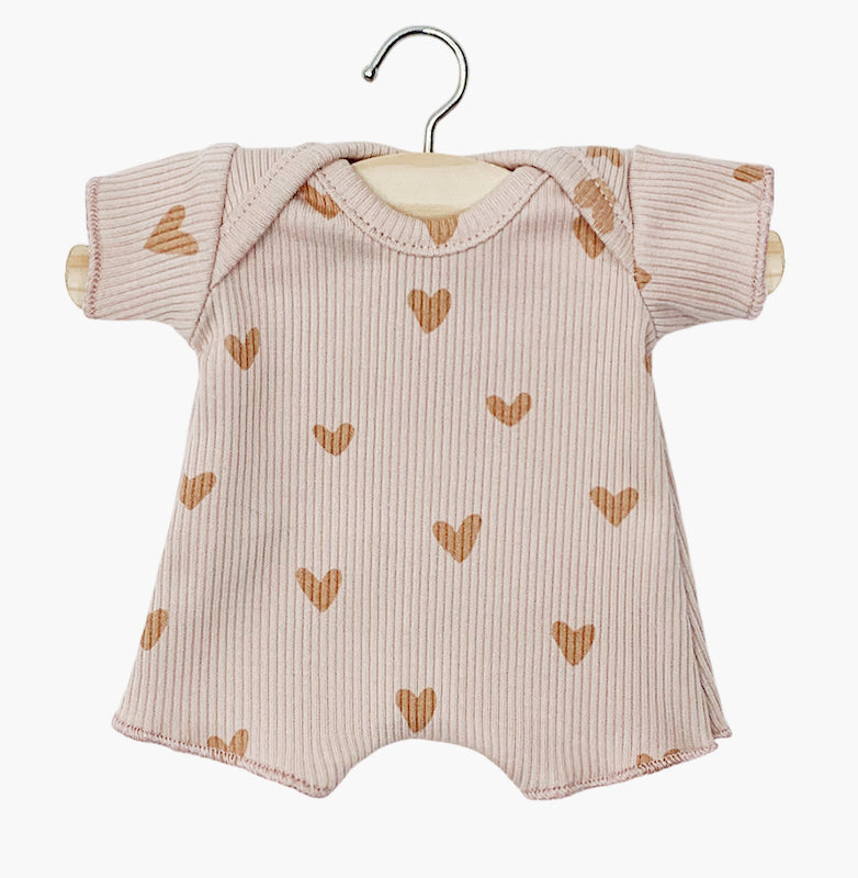 Minikane ribbed knit bodysuit with small pink hearts