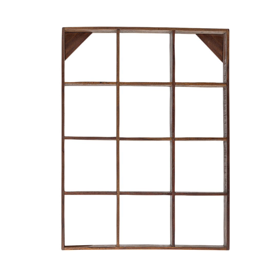 Wooden wall-mounted compartmentalized shelf
