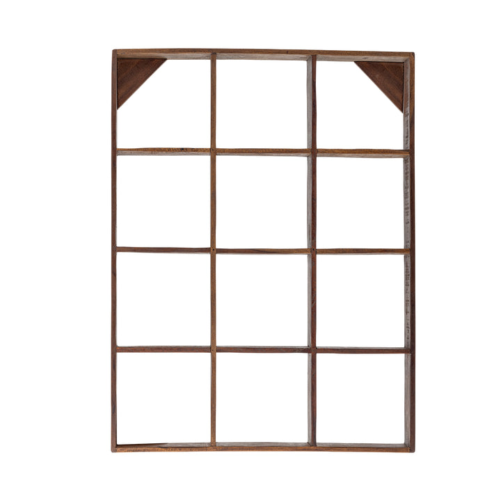 Wooden wall-mounted compartmentalized shelf