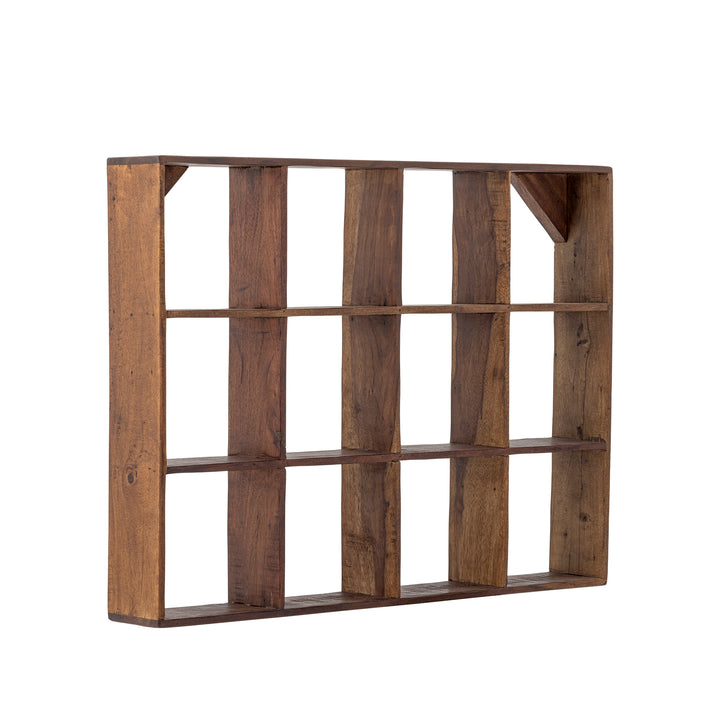 Wooden wall-mounted compartmentalized shelf