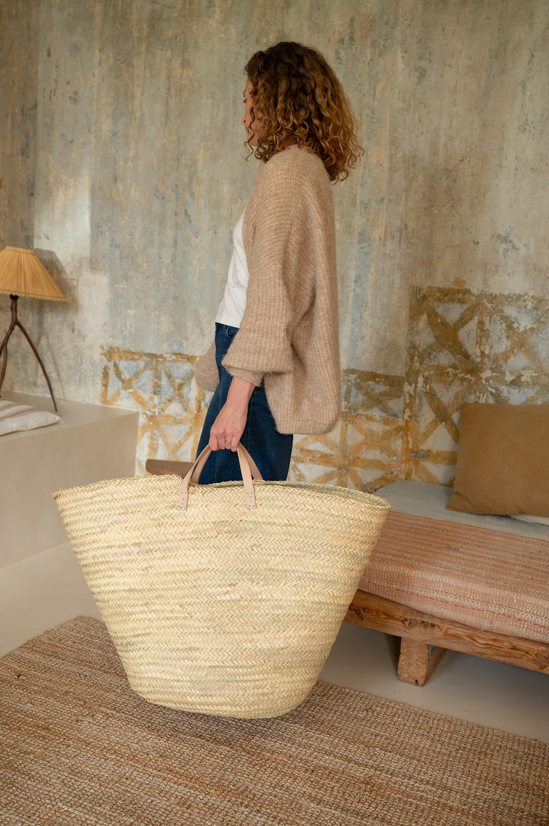 Grand panier cabas XL en feuilles de palmier
