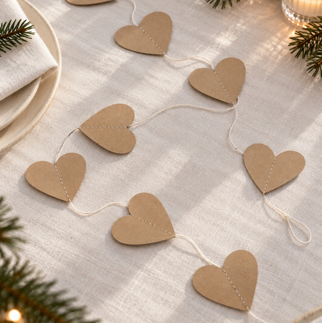 Guirlande de coeurs en papier marron