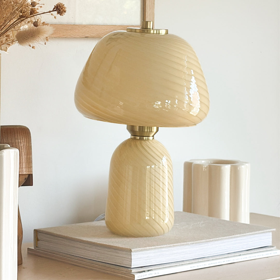 Lampe en verre beige champignon