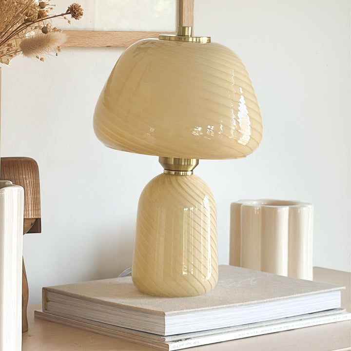 Lampe en verre beige champignon