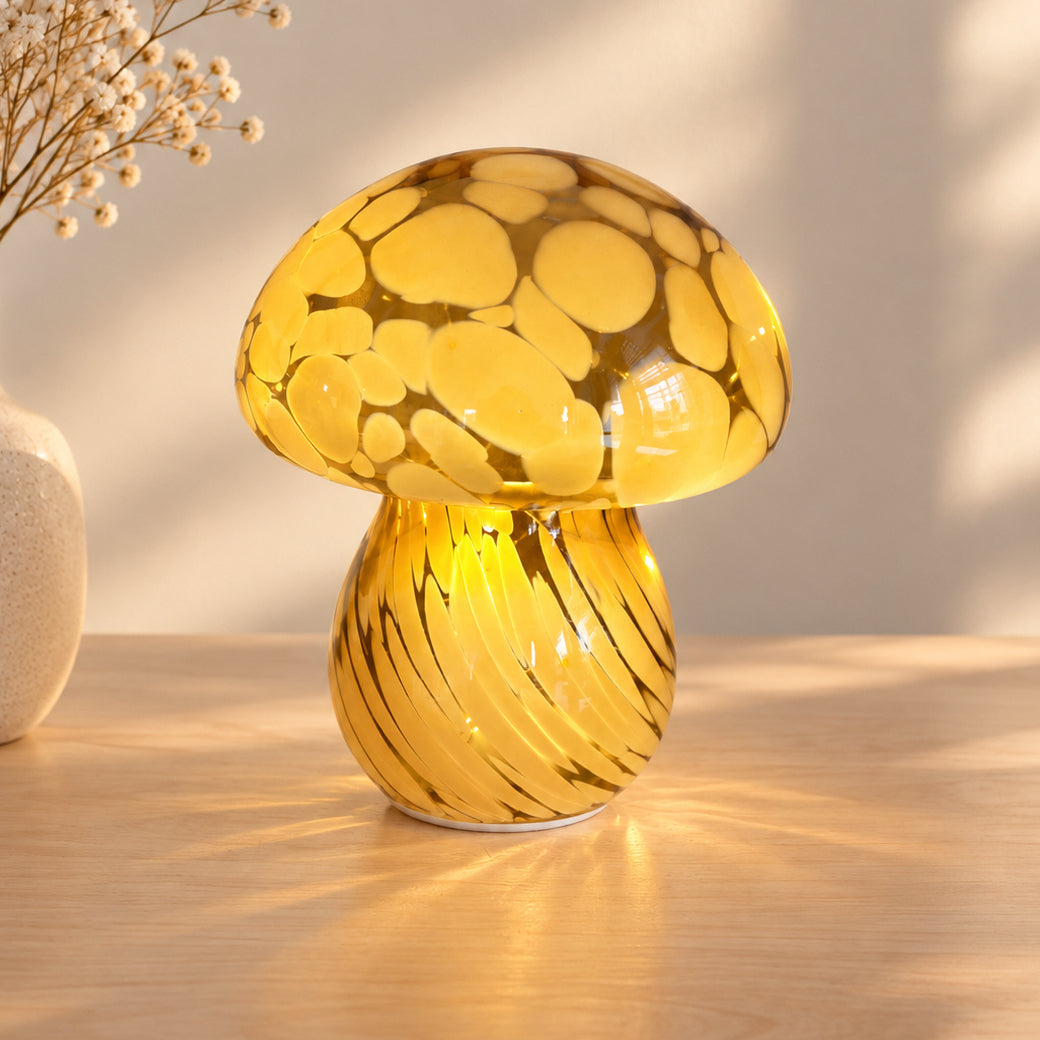 Lampe champignon verre tacheté caramel à LED