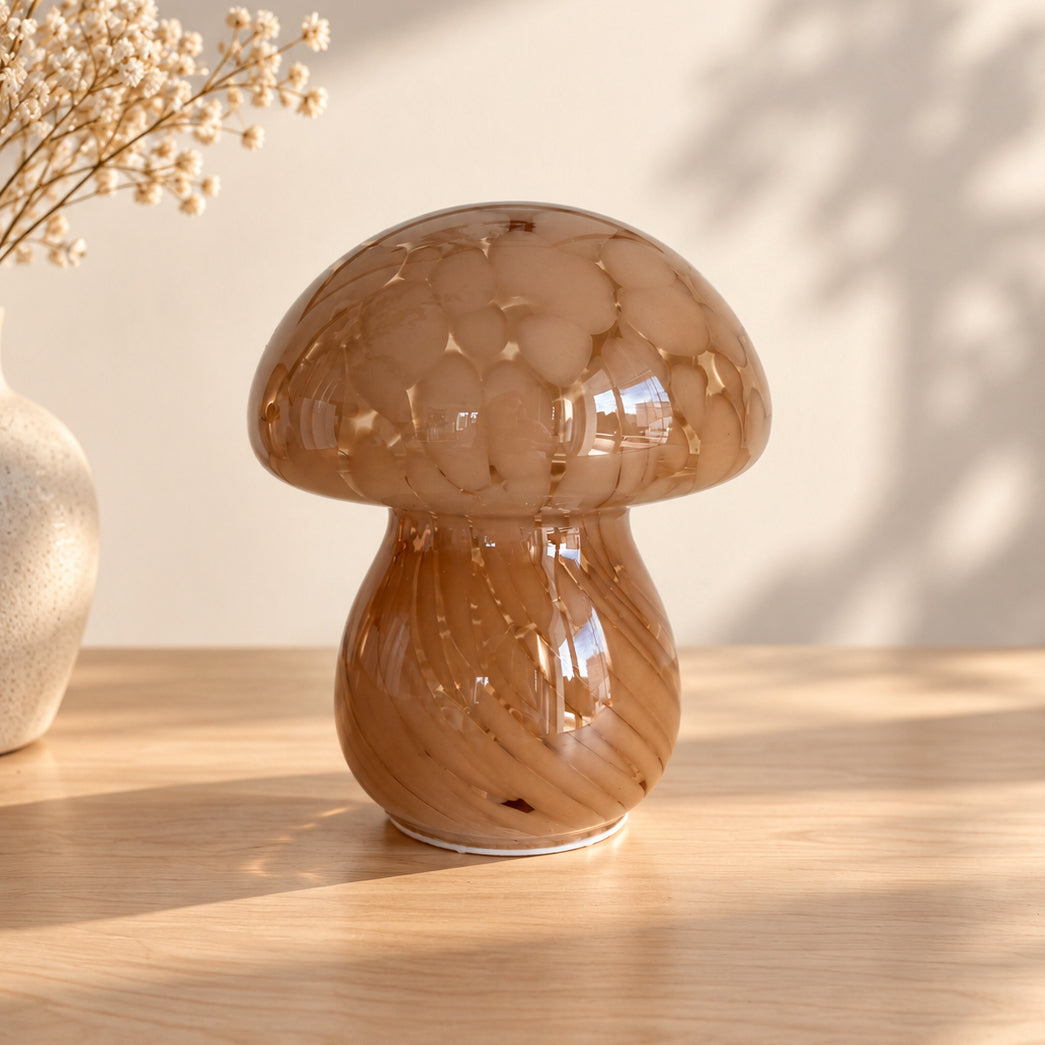 Lampe champignon verre tacheté caramel à LED