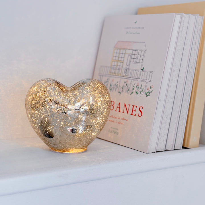 Lampe coeur doré vieilli à LED