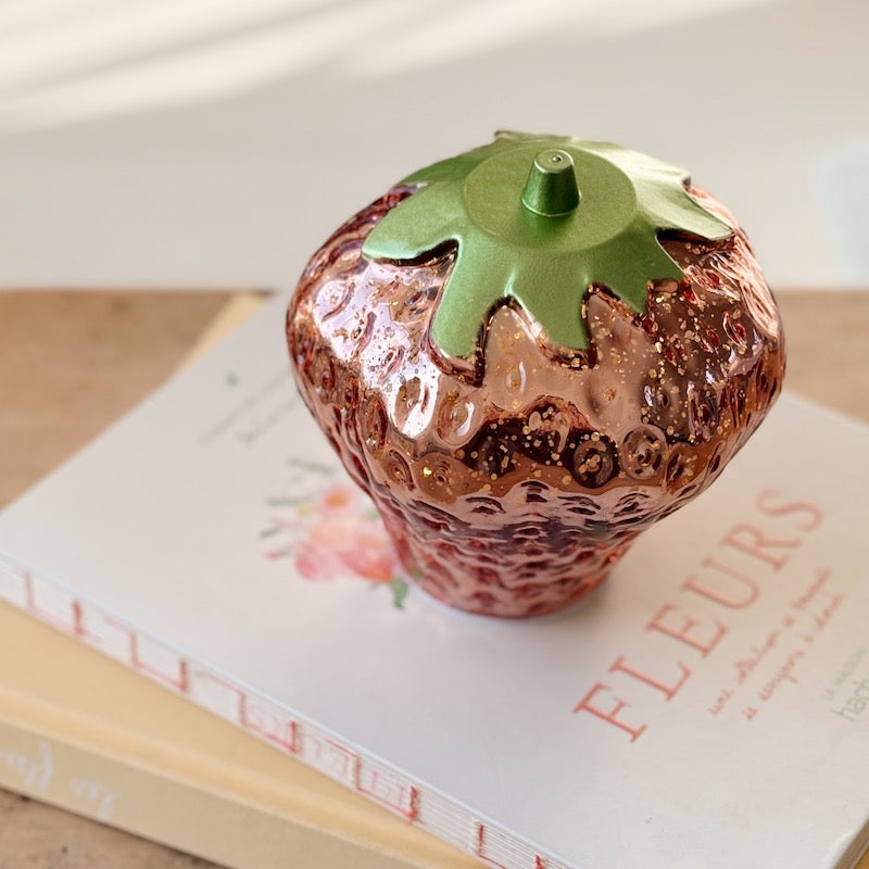 Aged glass strawberry LED lamp