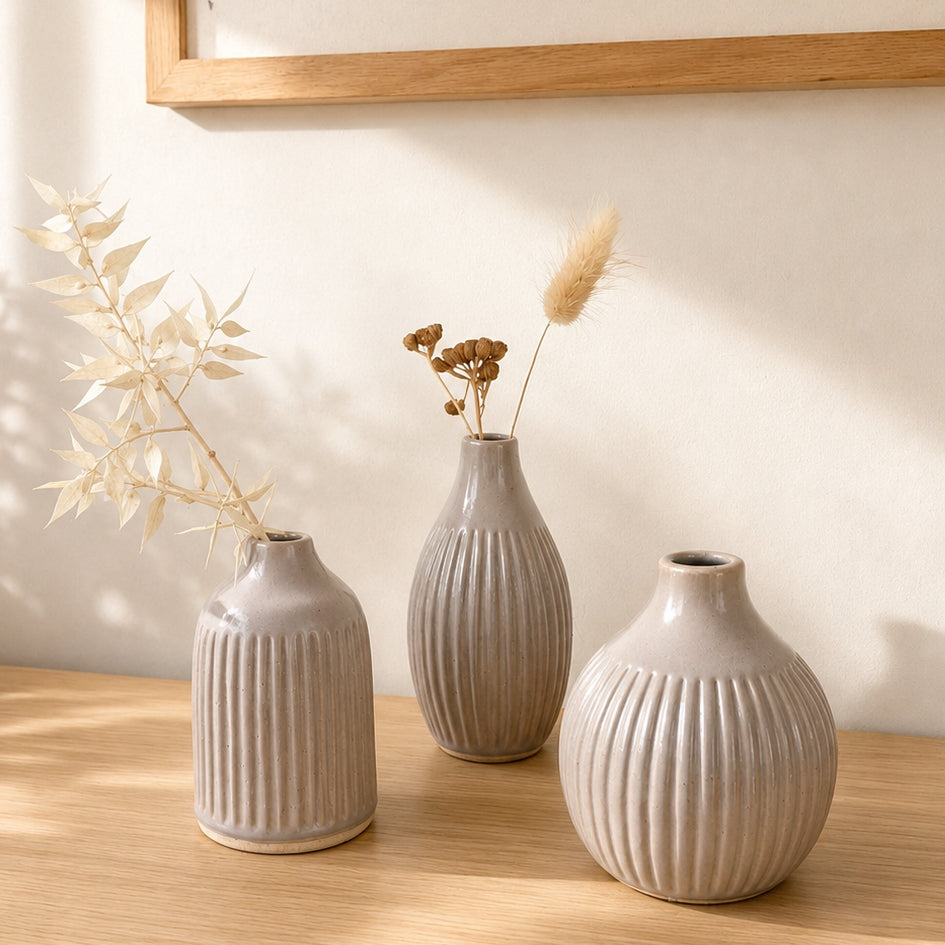 Lot de 3 vases gris en céramique
