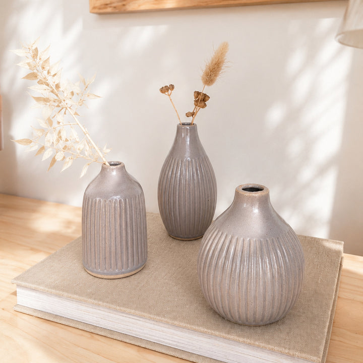 Lot de 3 vases gris en céramique