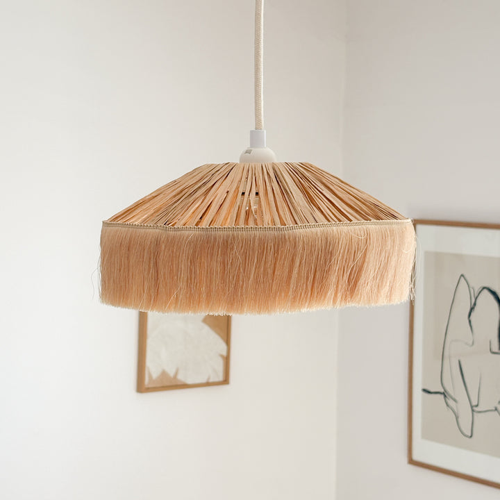 Suspension ronde raphia et franges