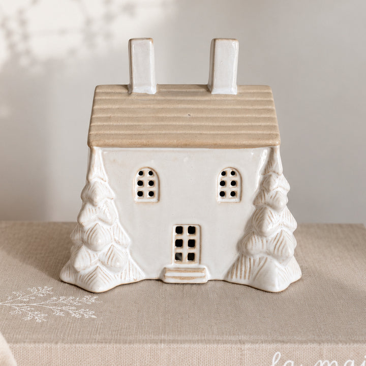 Grande maison en céramique à LED sapins Noël